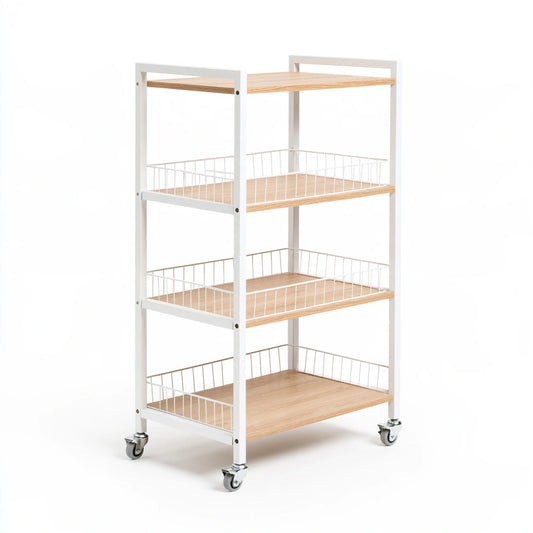 Carrello portaoggetti dalle linee essenziali su ruote a quattro livelli, colore grigio