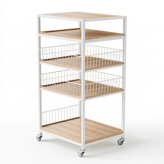 Carrello portaoggetti dalle linee essenziali su ruote a quattro livelli, colore grigio