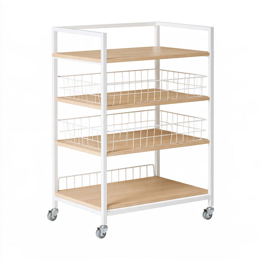 Carrello portaoggetti dalle linee essenziali su ruote a quattro livelli, colore grigio