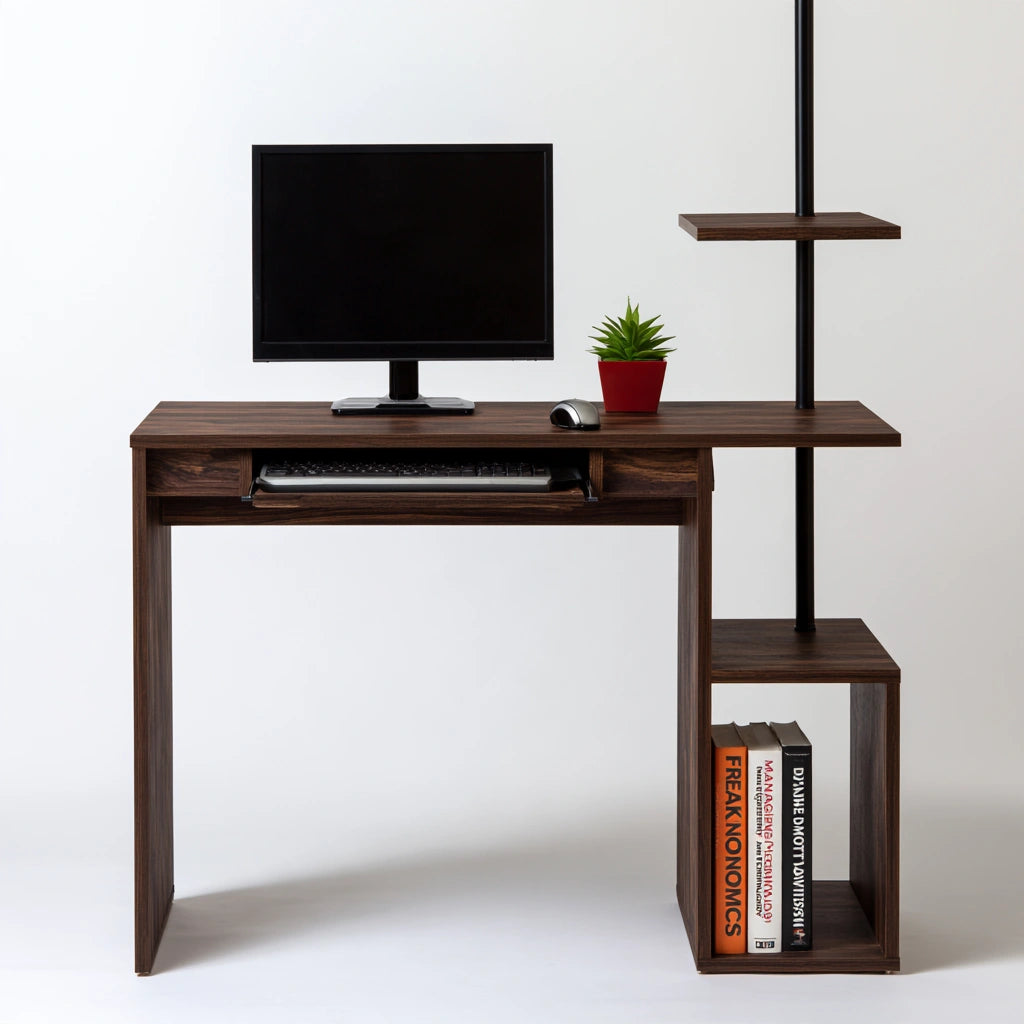 Scrivania per computer in legno, colore marrone scuro