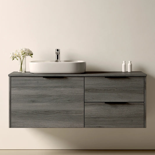 Mobile bagno sospeso dalle linee essenziali sospeso a parete, colore grigio e bianco